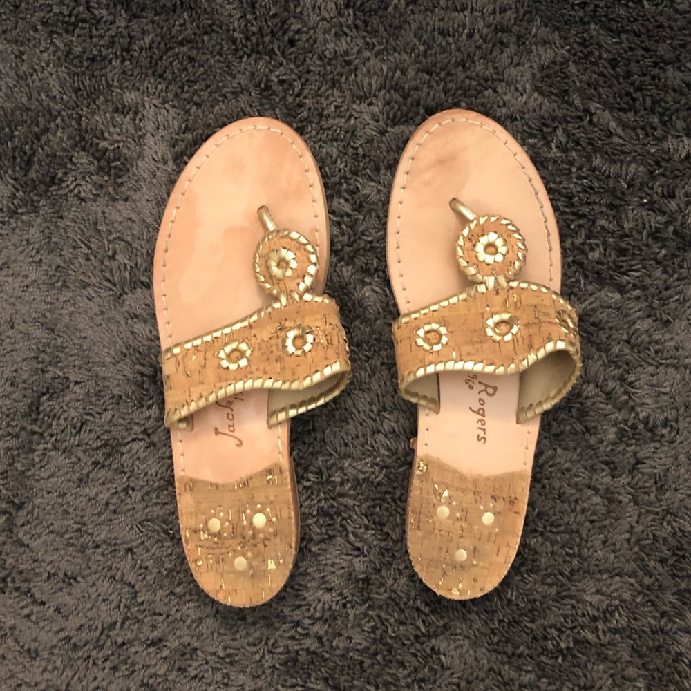 Jack Rogers Cork and Gold Sandals